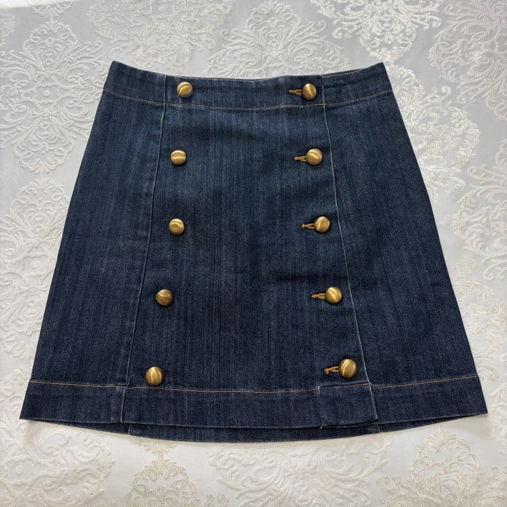 Michael Kors Denim Military Style Button A Line Mini Skirt  Size 0